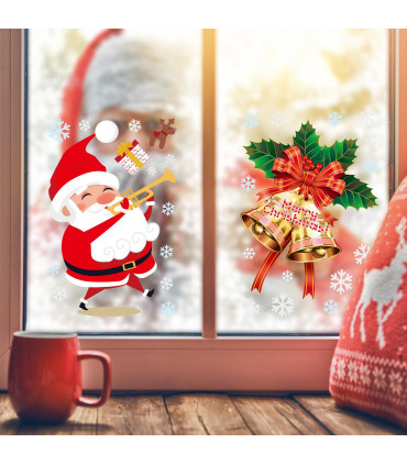 9 Sheets Christmas Window Stickers Double-side PVC Reusable Window Cling Prancer
