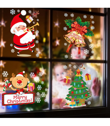 9 Sheets Christmas Window Stickers Double-side PVC Reusable Window Cling Prancer