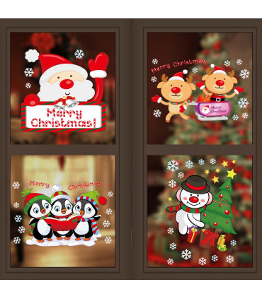 9 Sheets Christmas Window Stickers Double-side PVC Reusable Window Cling Prancer