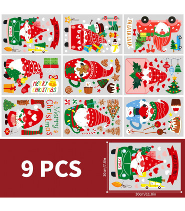 9 Sheets Christmas Window Stickers Double-side PVC Reusable Window Cling Rudolph