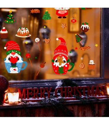 9 Sheets Christmas Window Stickers Double-side PVC Reusable Window Cling Rudolph