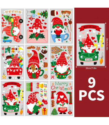 9 Sheets Christmas Window Stickers Double-side PVC Reusable Window Cling Rudolph