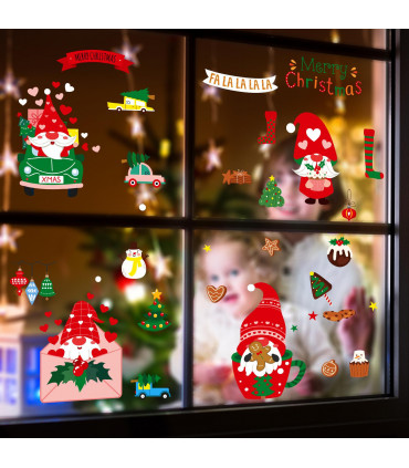 9 Sheets Christmas Window Stickers Double-side PVC Reusable Window Cling Rudolph