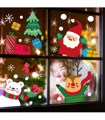 9 Sheets Christmas Window Stickers Double-side PVC Reusable Window Cling Dasher