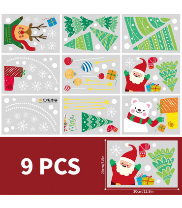9 Sheets Christmas Window Stickers Double-side PVC Reusable Window Cling Dasher