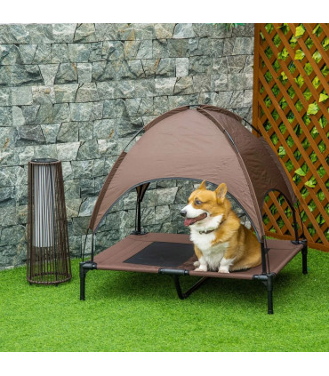 Metal Brown 92 cm Elevated Pet Bed Dog Cot Tent with Canopy Outdoor Coffee