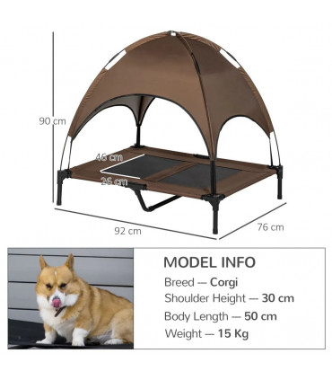 Metal Brown 92 cm Elevated Pet Bed Dog Cot Tent with Canopy Outdoor Coffee