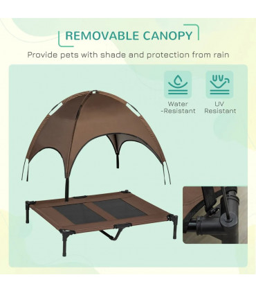 Metal Brown 92 cm Elevated Pet Bed Dog Cot Tent with Canopy Outdoor Coffee