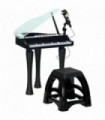 Kids Piano Keyboard with Stool, Lights, Microphone, Black, ABS, PP, Acrylic