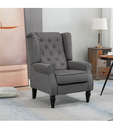 Accent Armchair Home Furniture Retro Tufted Club Wood Fabric Dark Grey