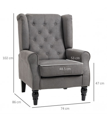 Accent Armchair Home Furniture Retro Tufted Club Wood Fabric Dark Grey