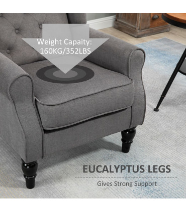 Accent Armchair Home Furniture Retro Tufted Club Wood Fabric Dark Grey