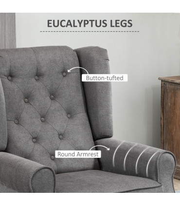 Accent Armchair Home Furniture Retro Tufted Club Wood Fabric Dark Grey