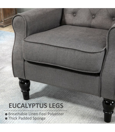 Accent Armchair Home Furniture Retro Tufted Club Wood Fabric Dark Grey