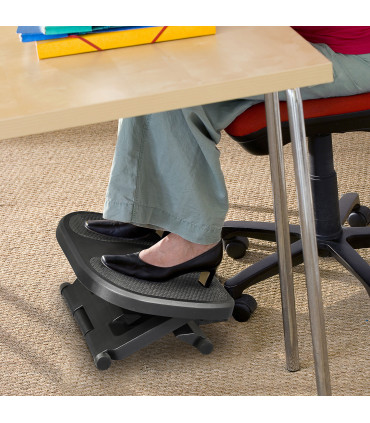 Footrest Adjustable Under-Desk Footrest Height Angle Tilt Anti-Slip Black