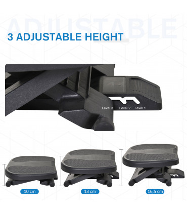 Footrest Adjustable Under-Desk Footrest Height Angle Tilt Anti-Slip Black