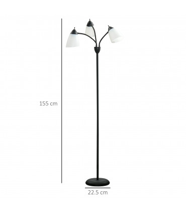 Floor Lamp 3 Adjustable Rotating Lights, Steel Frame, 155cm, Black