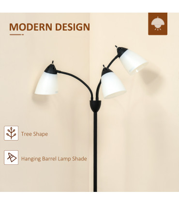 Floor Lamp 3 Adjustable Rotating Lights, Steel Frame, 155cm, Black