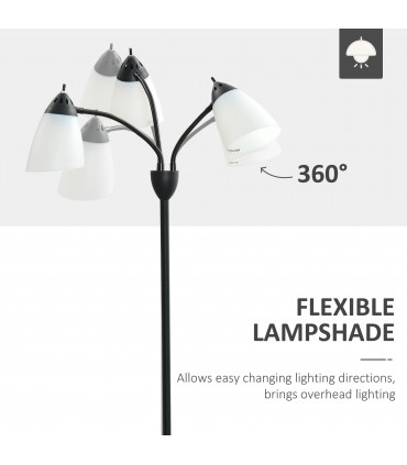 Floor Lamp 3 Adjustable Rotating Lights, Steel Frame, 155cm, Black