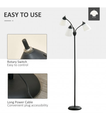 Floor Lamp 3 Adjustable Rotating Lights, Steel Frame, 155cm, Black