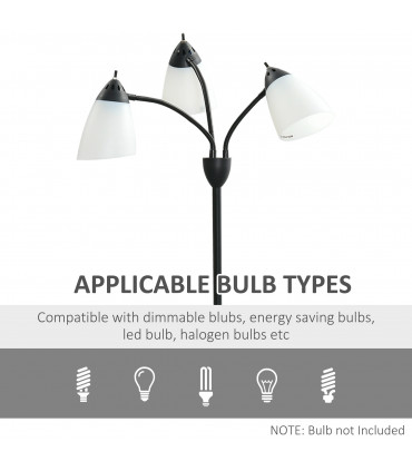 Floor Lamp 3 Adjustable Rotating Lights, Steel Frame, 155cm, Black