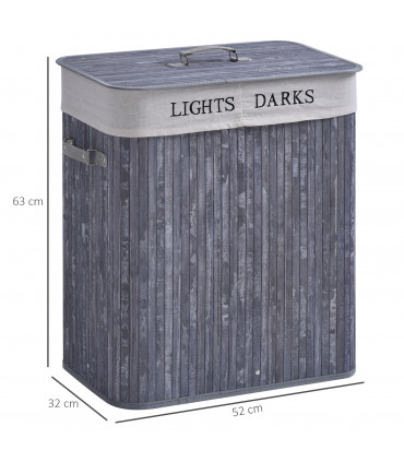 Bamboo Laundry Hamper Removable Lining Large Section Double