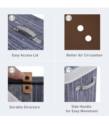 Bamboo Laundry Hamper Removable Lining Large Section Double