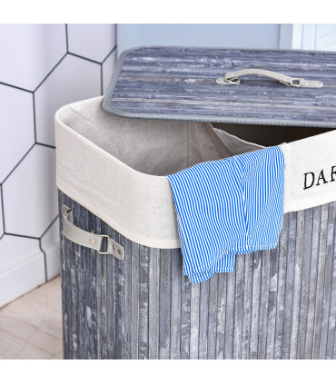 Bamboo Laundry Hamper Removable Lining Large Section Double