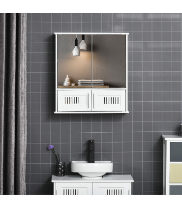 Bathroom Mirror Cabinet White MDF   Storage Cupboard Double Doors