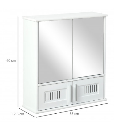 Bathroom Mirror Cabinet White MDF   Storage Cupboard Double Doors