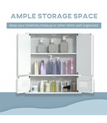 Bathroom Mirror Cabinet White MDF   Storage Cupboard Double Doors