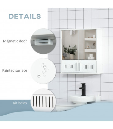 Bathroom Mirror Cabinet White MDF   Storage Cupboard Double Doors