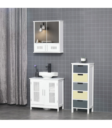 Bathroom Mirror Cabinet White MDF   Storage Cupboard Double Doors