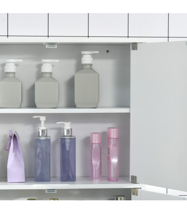 Bathroom Mirror Cabinet White MDF   Storage Cupboard Double Doors