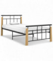 Bed Frame Metal and Solid Oak Wood 90x200 cm