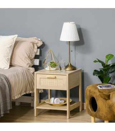 Nature  Wood 48H x 40W x 40Dcm Bedside Table Drawer Storage Shelf