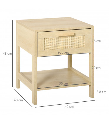 Nature  Wood 48H x 40W x 40Dcm Bedside Table Drawer Storage Shelf