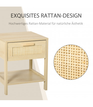 Nature  Wood 48H x 40W x 40Dcm Bedside Table Drawer Storage Shelf