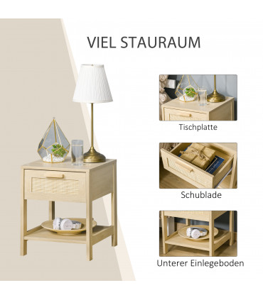 Nature  Wood 48H x 40W x 40Dcm Bedside Table Drawer Storage Shelf