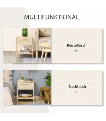 Nature  Wood 48H x 40W x 40Dcm Bedside Table Drawer Storage Shelf