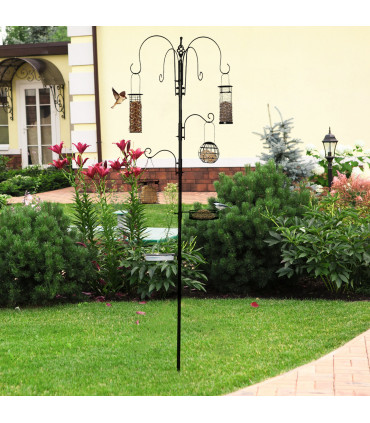 Bird Feeding Station Kit Wild Bird Feeder Pole w/ 6 Hooks 4 Hanging Feeders