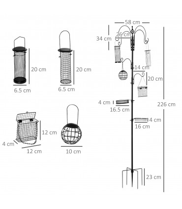 Bird Feeding Station Kit Wild Bird Feeder Pole w/ 6 Hooks 4 Hanging Feeders