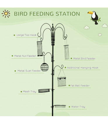 Bird Feeding Station Kit Wild Bird Feeder Pole w/ 6 Hooks 4 Hanging Feeders