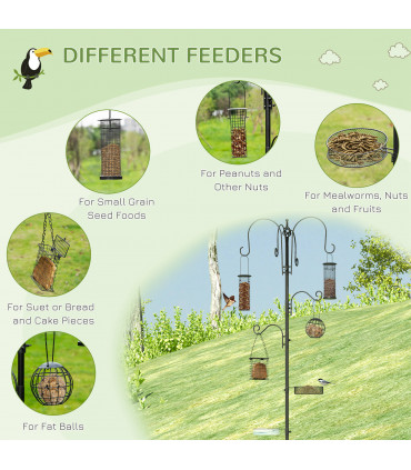 Bird Feeding Station Kit Wild Bird Feeder Pole w/ 6 Hooks 4 Hanging Feeders