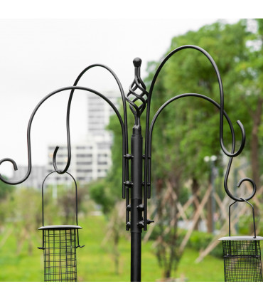 Bird Feeding Station Kit Wild Bird Feeder Pole w/ 6 Hooks 4 Hanging Feeders