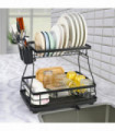 Dish Rack Black Stainless Steel 2-Tier Detachable Modern Auto Drainage System