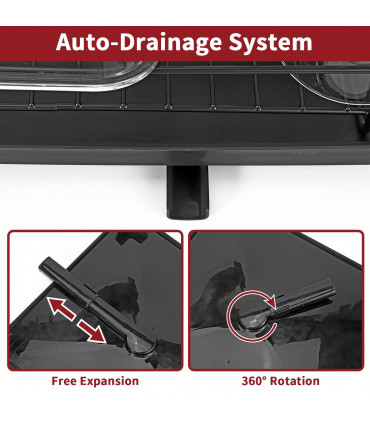 Dish Rack Black Stainless Steel 2-Tier Detachable Modern Auto Drainage System