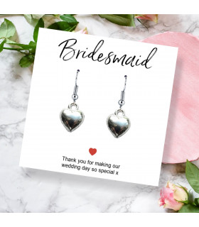 Bridesmaids Heart Earrings & Thank You Card