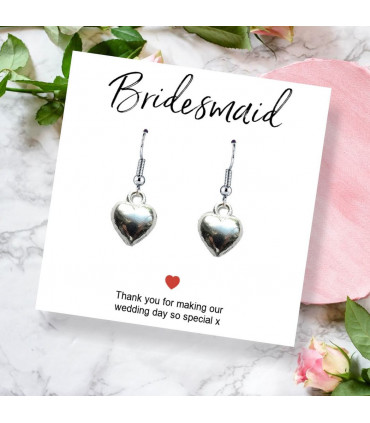 Bridesmaids Heart Earrings & Thank You Card
