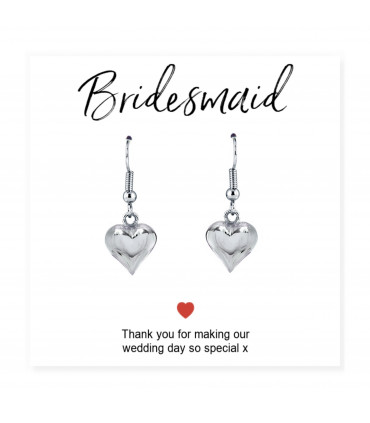 Bridesmaids Heart Earrings & Thank You Card